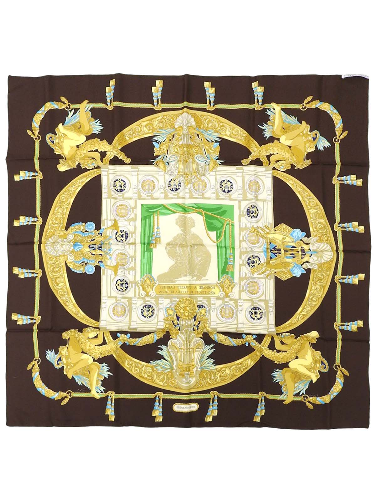 Carré 90 Opera Pattern Scarf Brown/Multi