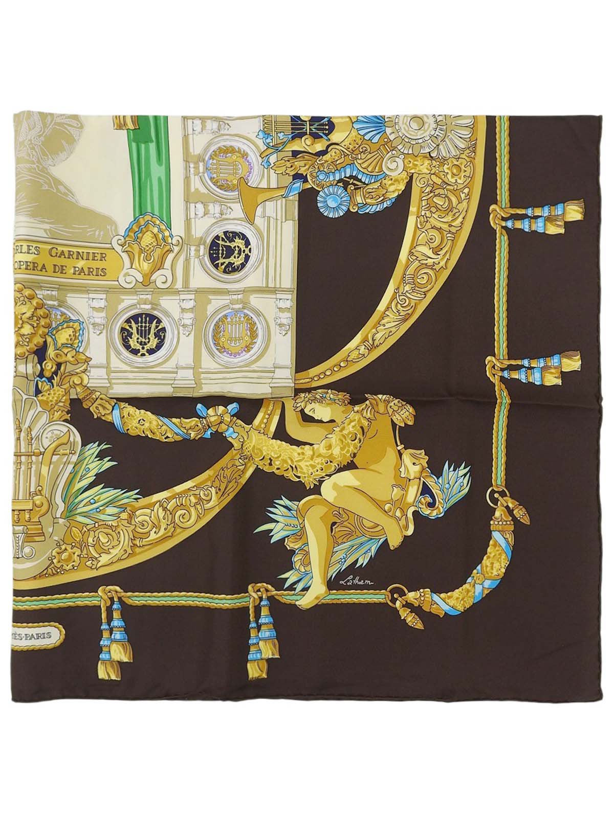 Carré 90 Opera Pattern Scarf Brown/Multi