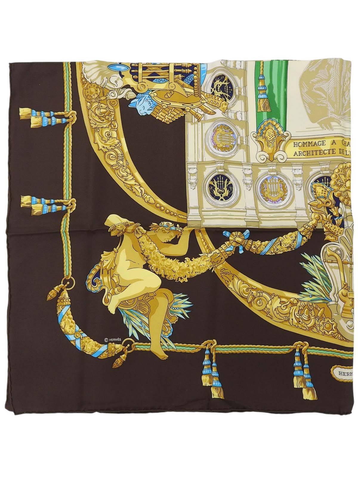 Carré 90 Opera Pattern Scarf Brown/Multi