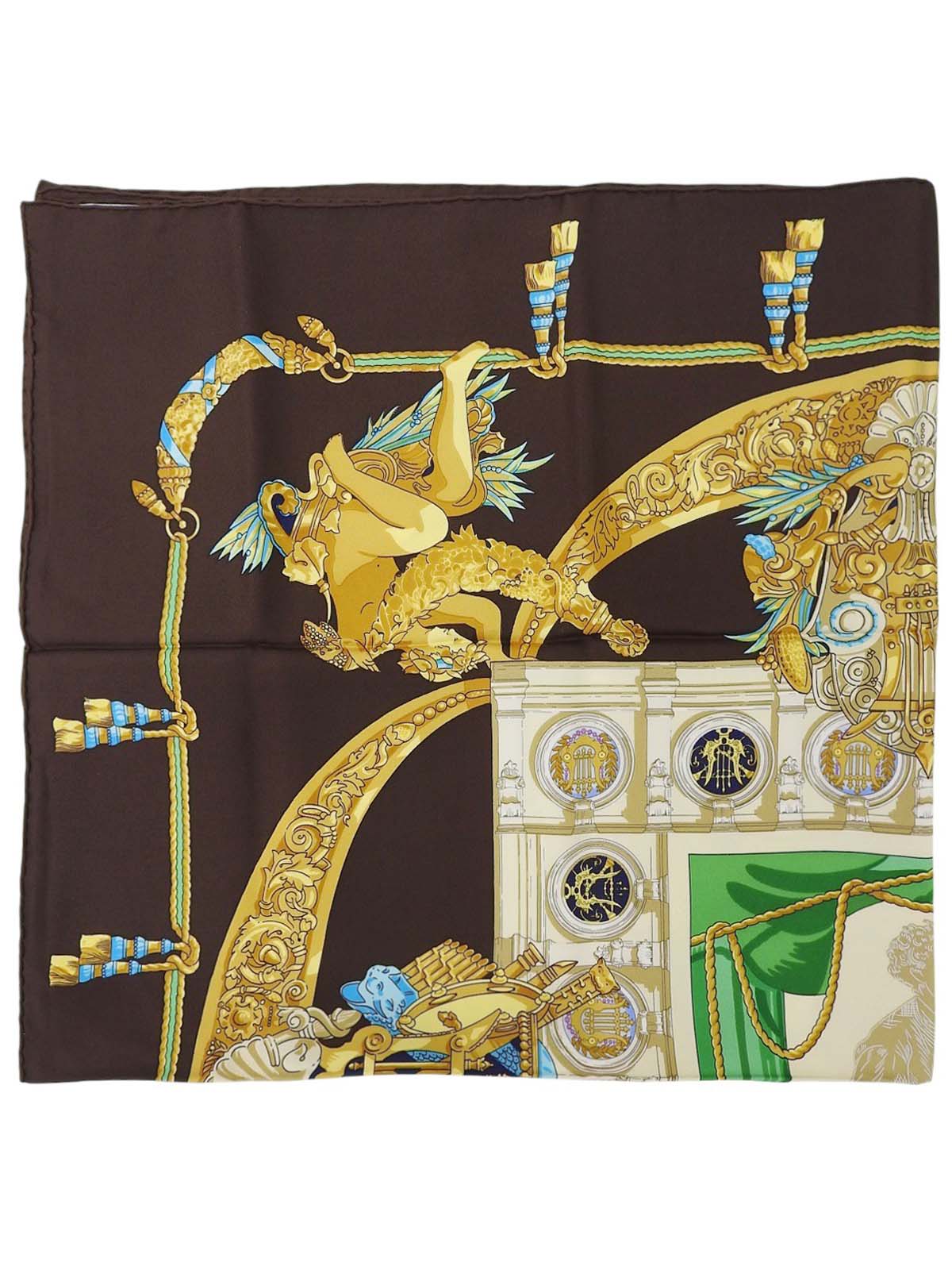 Carré 90 Opera Pattern Scarf Brown/Multi