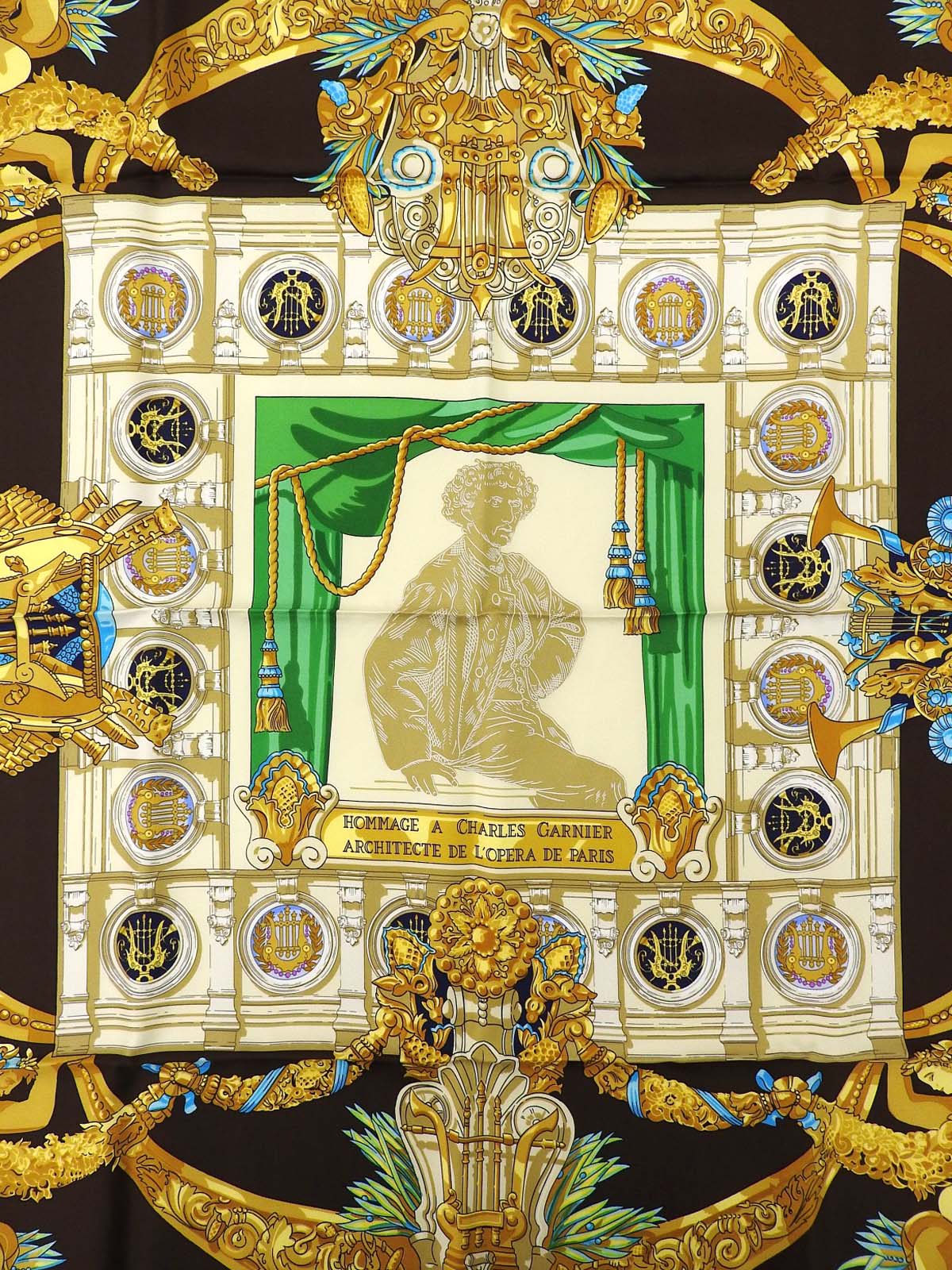 Carré 90 Opera Pattern Scarf Brown/Multi