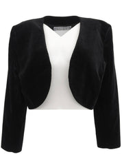 ベロアノーカラーショートジャケット ブラック