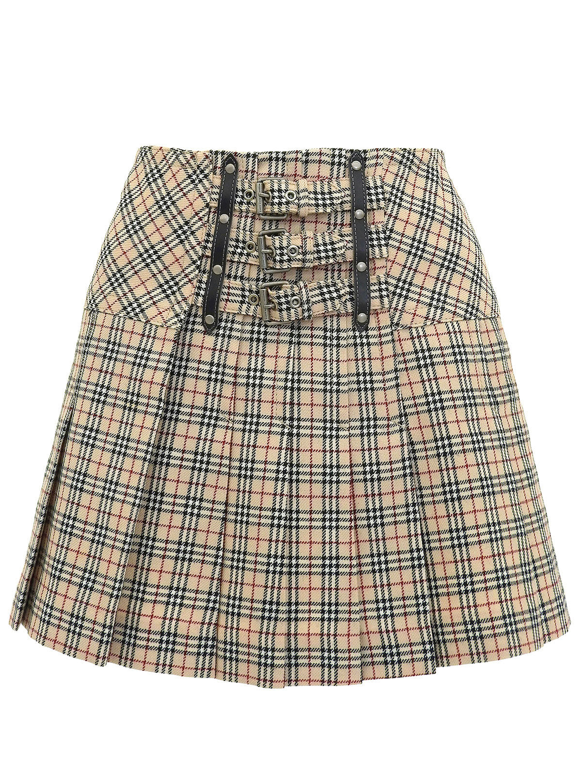 ウールチェックパターンミニスカート ベージュ/マルチ
