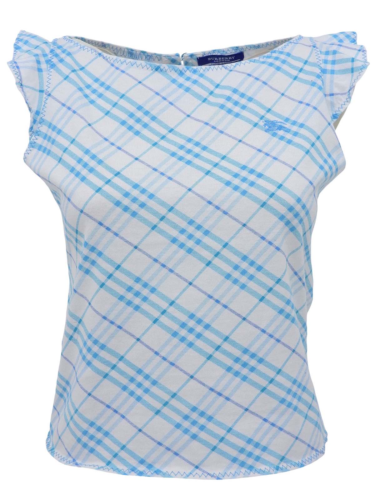 Check Pattern Logo Embroidered Sleeveless Top in White/Blue