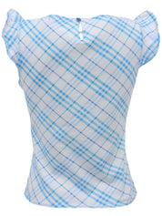 Check Pattern Logo Embroidered Sleeveless Top in White/Blue