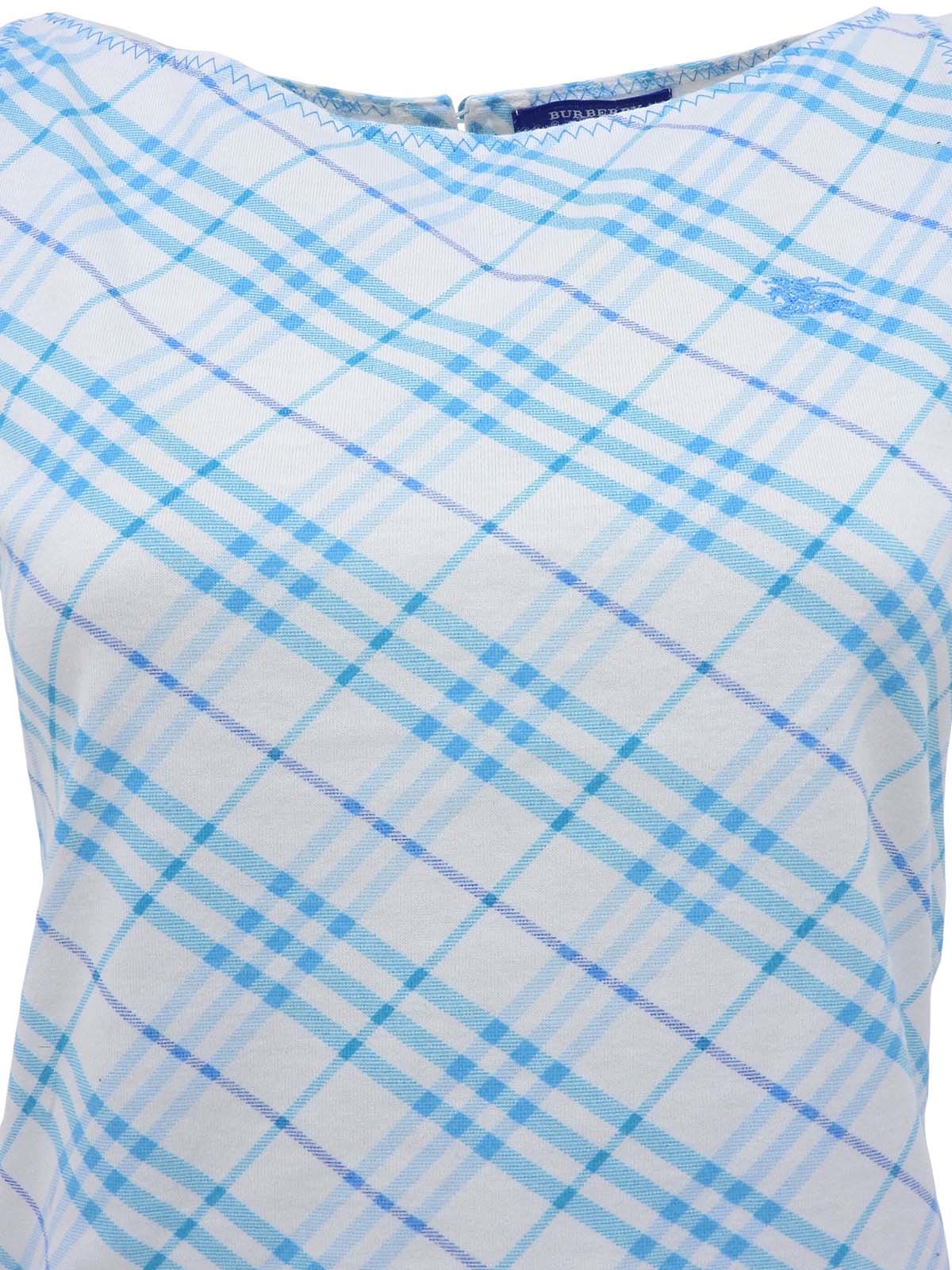 Check Pattern Logo Embroidered Sleeveless Top in White/Blue