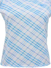 白色/蓝色格子图案刺绣Logo无袖上衣