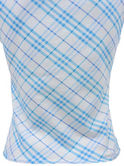 白色/蓝色格子图案刺绣Logo无袖上衣