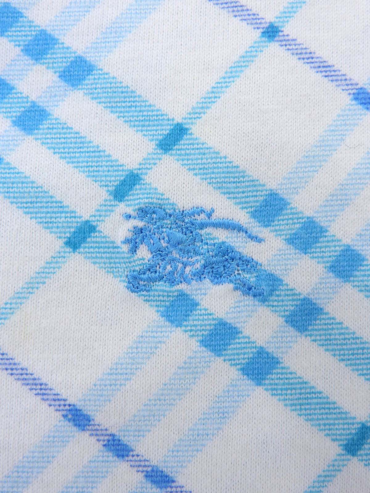チェックパターンロゴ刺繍ノースリーブトップス ホワイト/ブルー