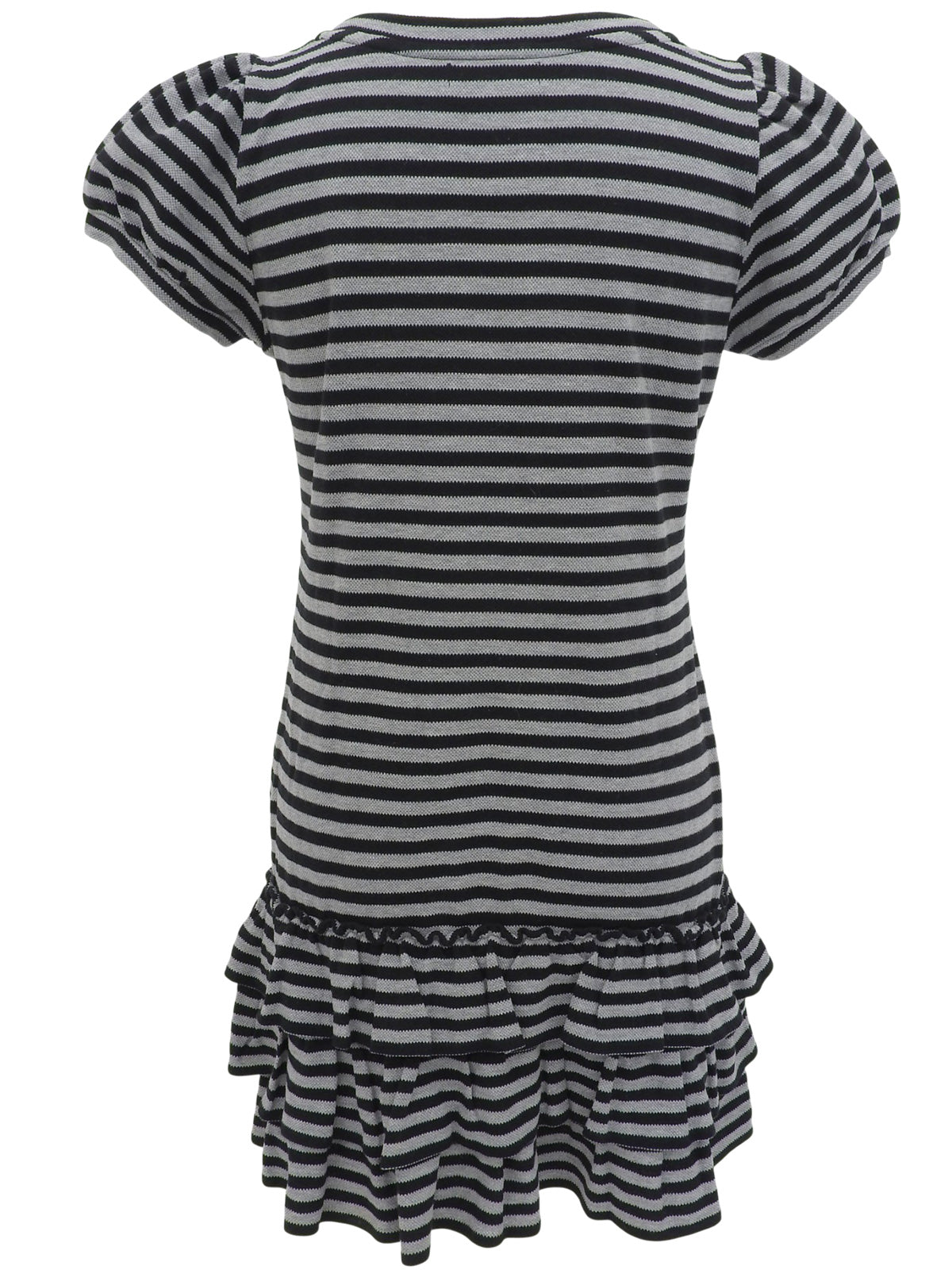 ボーダーパターンロゴ刺繍半袖ワンピース ブラック/ネイビー