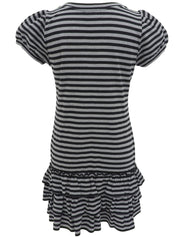 ボーダーパターンロゴ刺繍半袖ワンピース ブラック/ネイビー