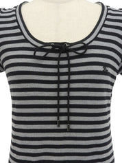 ボーダーパターンロゴ刺繍半袖ワンピース ブラック/ネイビー