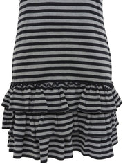 ボーダーパターンロゴ刺繍半袖ワンピース ブラック/ネイビー