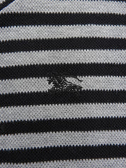 ボーダーパターンロゴ刺繍ハーフスリーブワンピース　ブラック/ネイビー