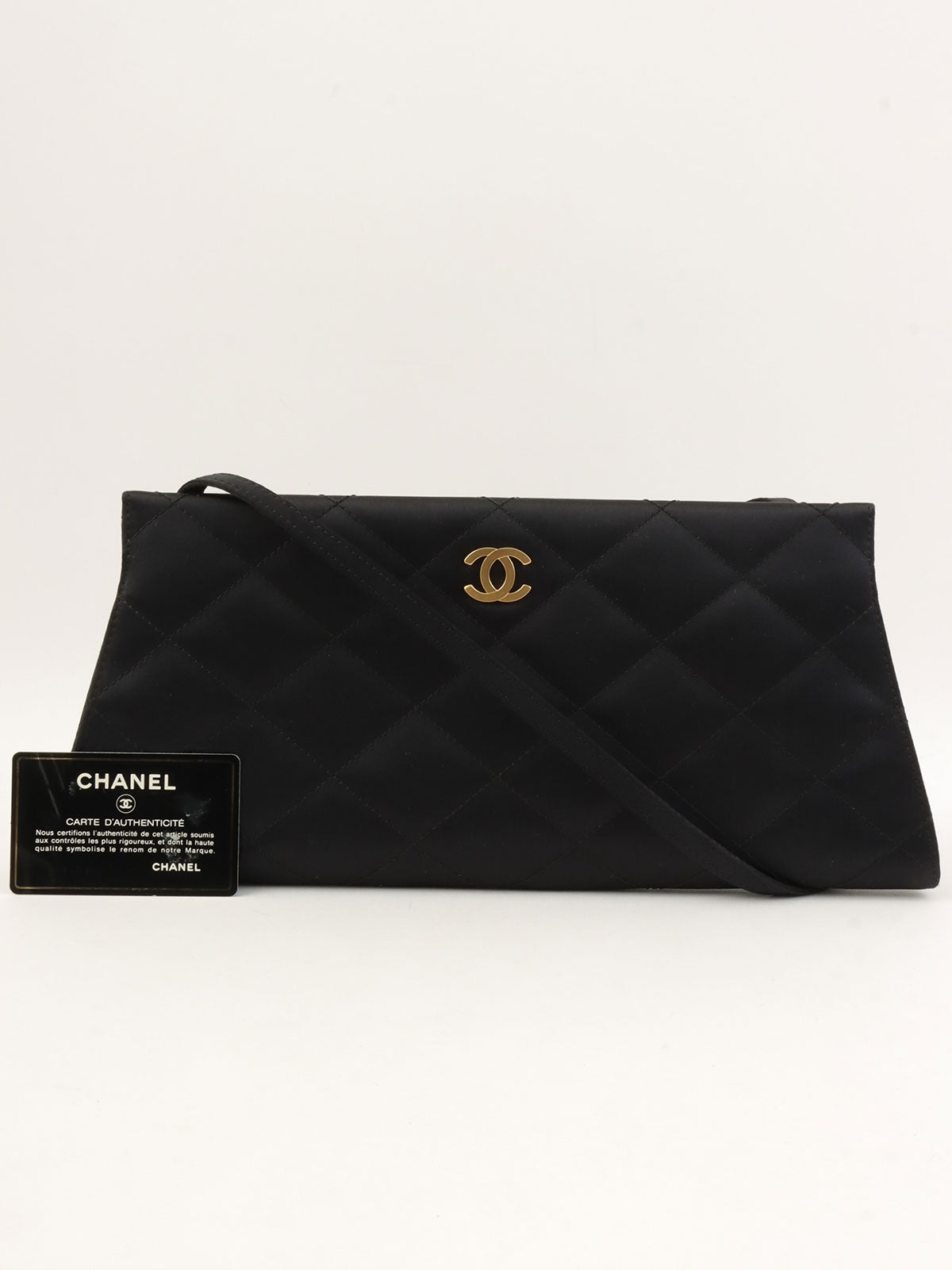 2000年頃製 シルクサテンCCマークプレートショルダーバッグ ブラック