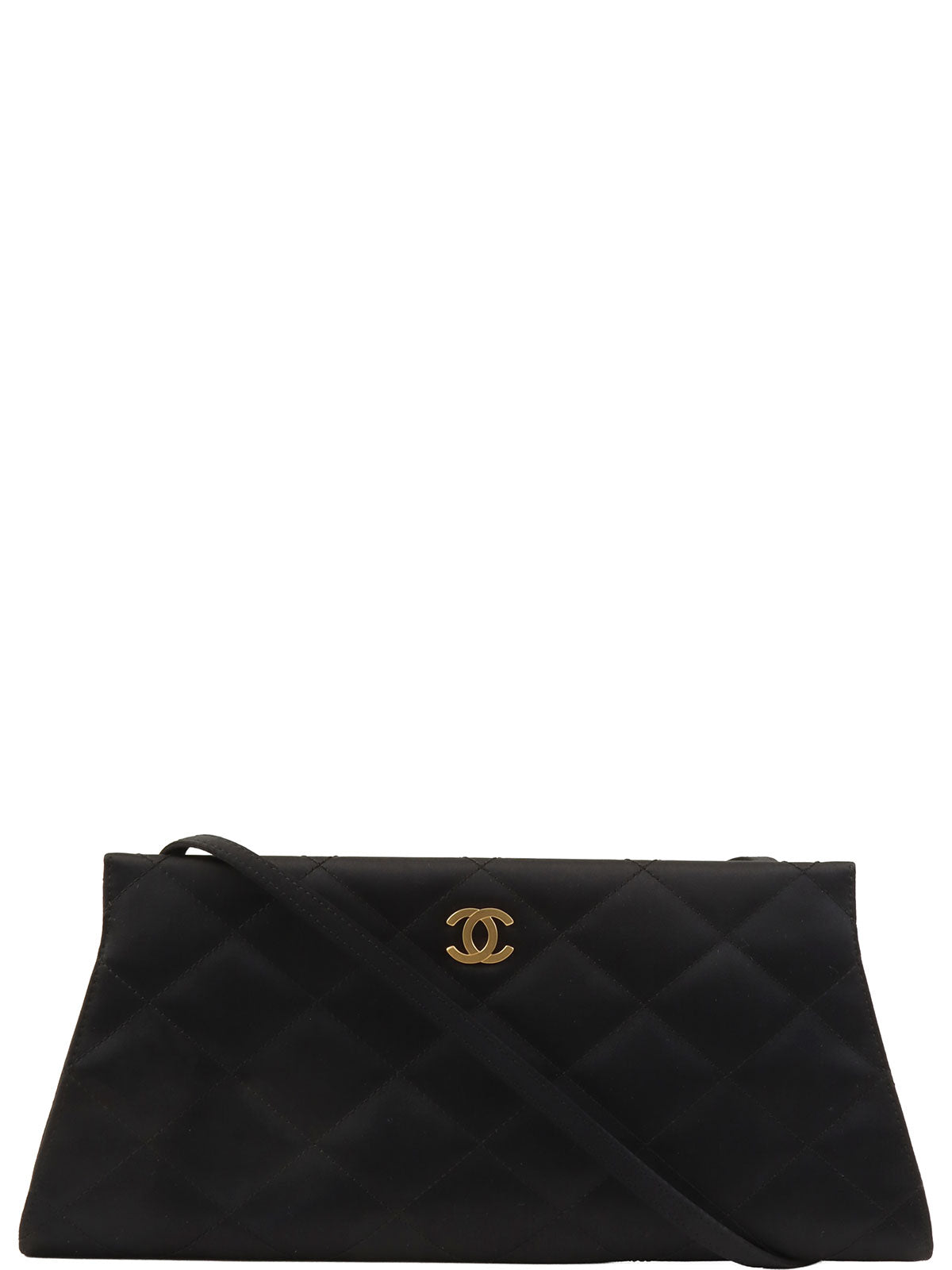 2000年頃製 シルクサテンCCマークプレートショルダーバッグ ブラック