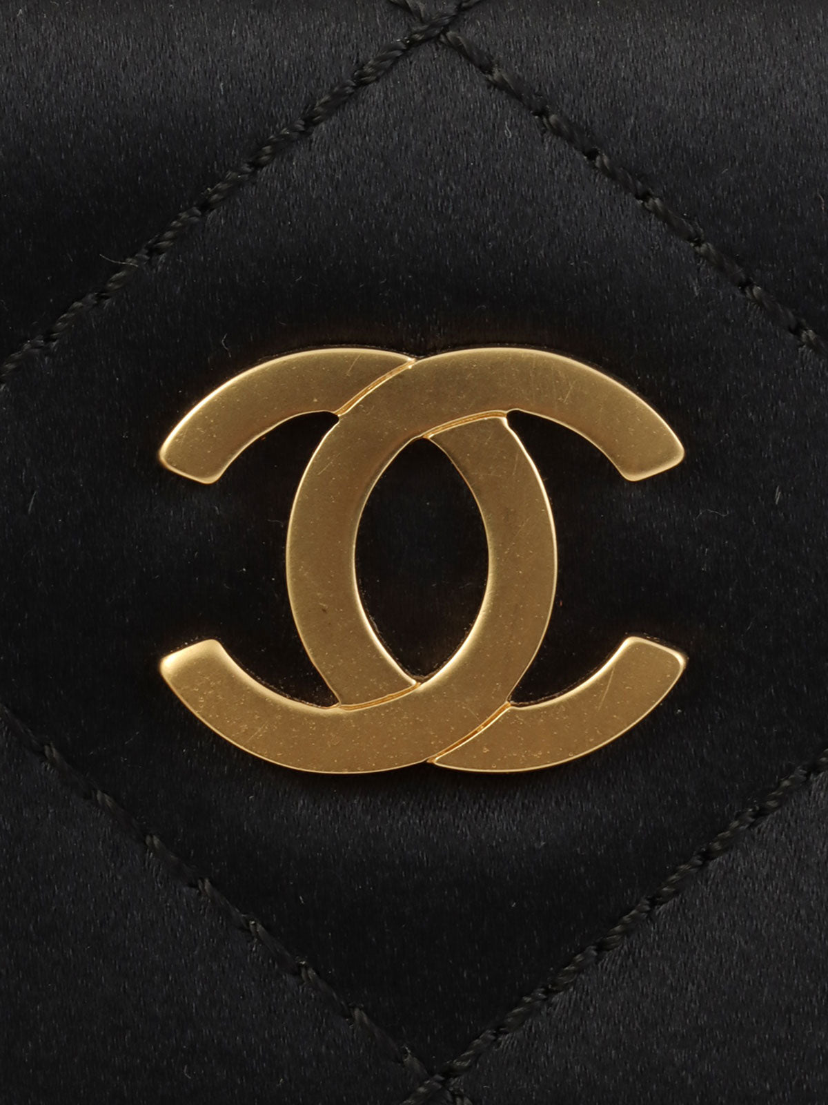 2000年頃製 シルクサテンCCマークプレートショルダーバッグ ブラック