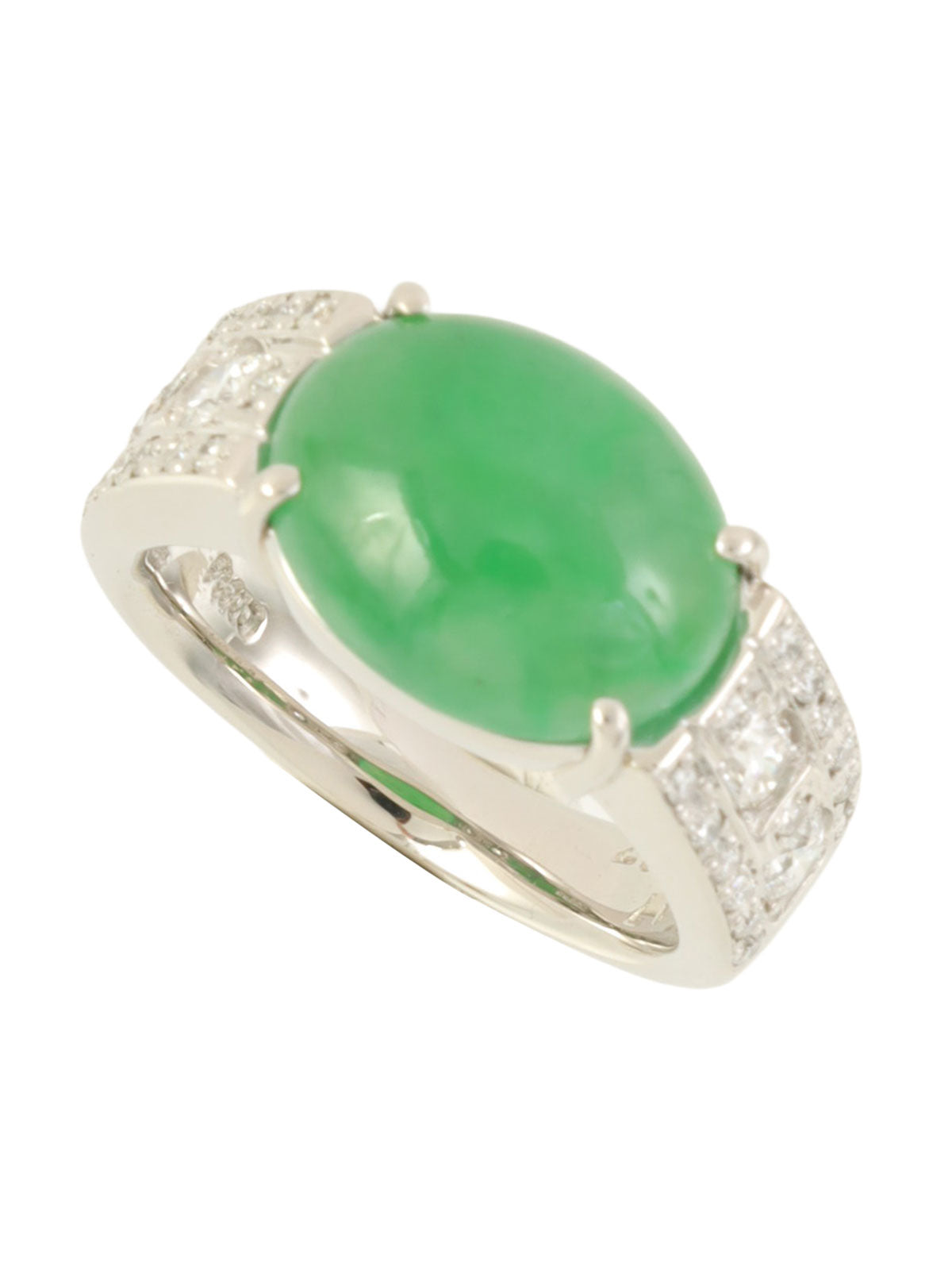pt900 jadeite diamond oval ring green/silver