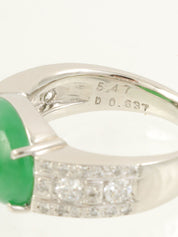 pt900 jadeite diamond oval ring green/silver