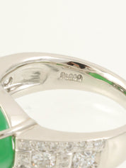 pt900 jadeite diamond oval ring green/silver