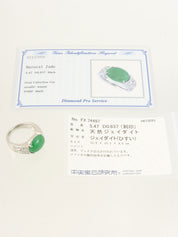 pt900 jadeite diamond oval ring green/silver