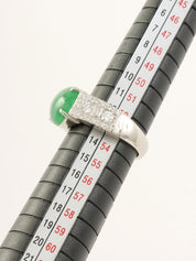 pt900 jadeite diamond oval ring green/silver