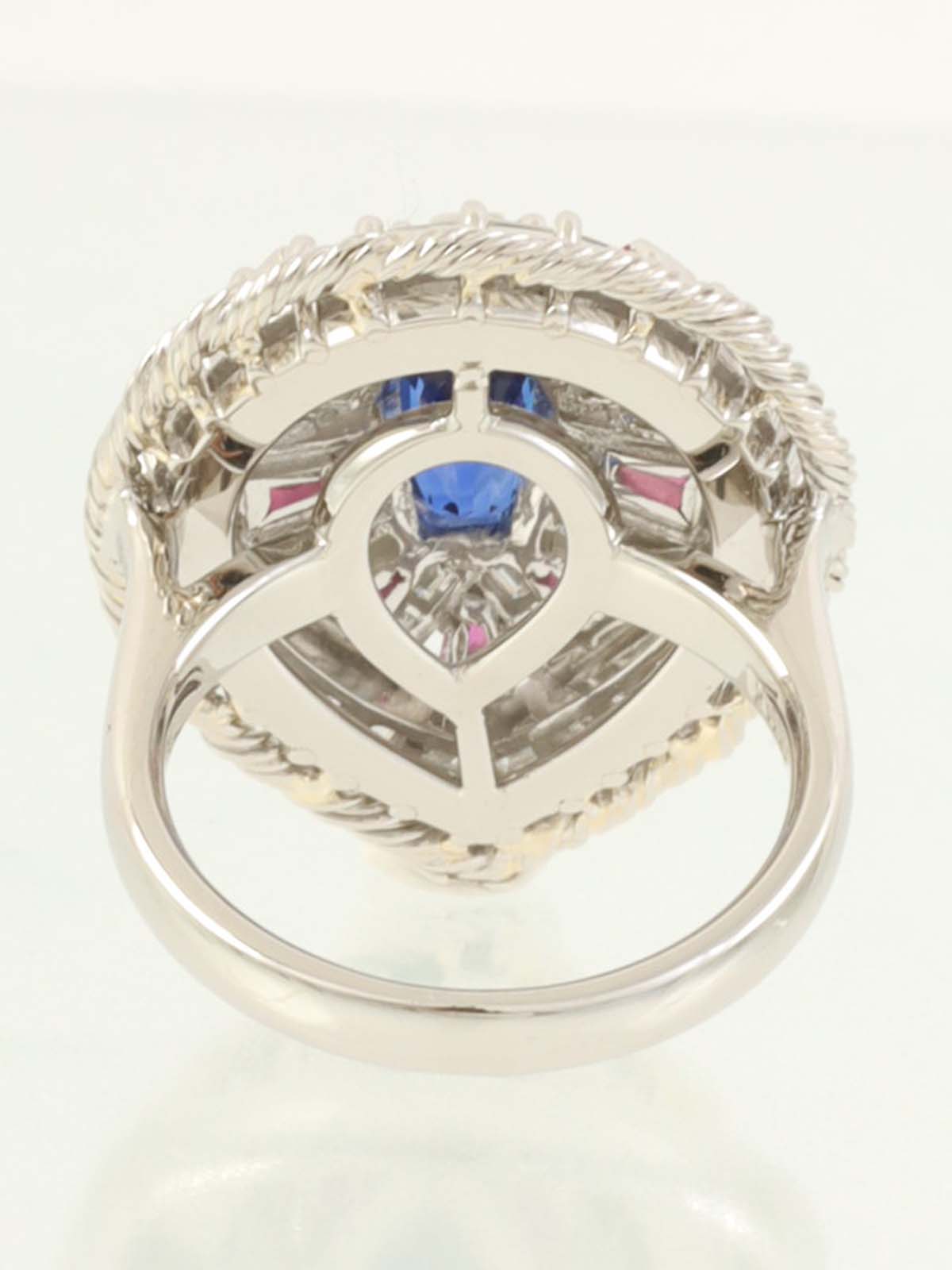 Platinum Ruby and Sapphire Design Ring in Silver/Red/Blue