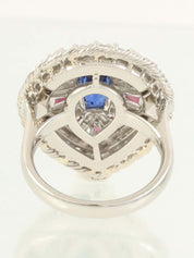 Platinum Ruby and Sapphire Design Ring in Silver/Red/Blue