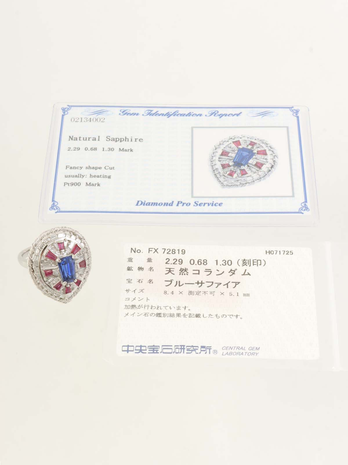 Platinum Ruby and Sapphire Design Ring in Silver/Red/Blue