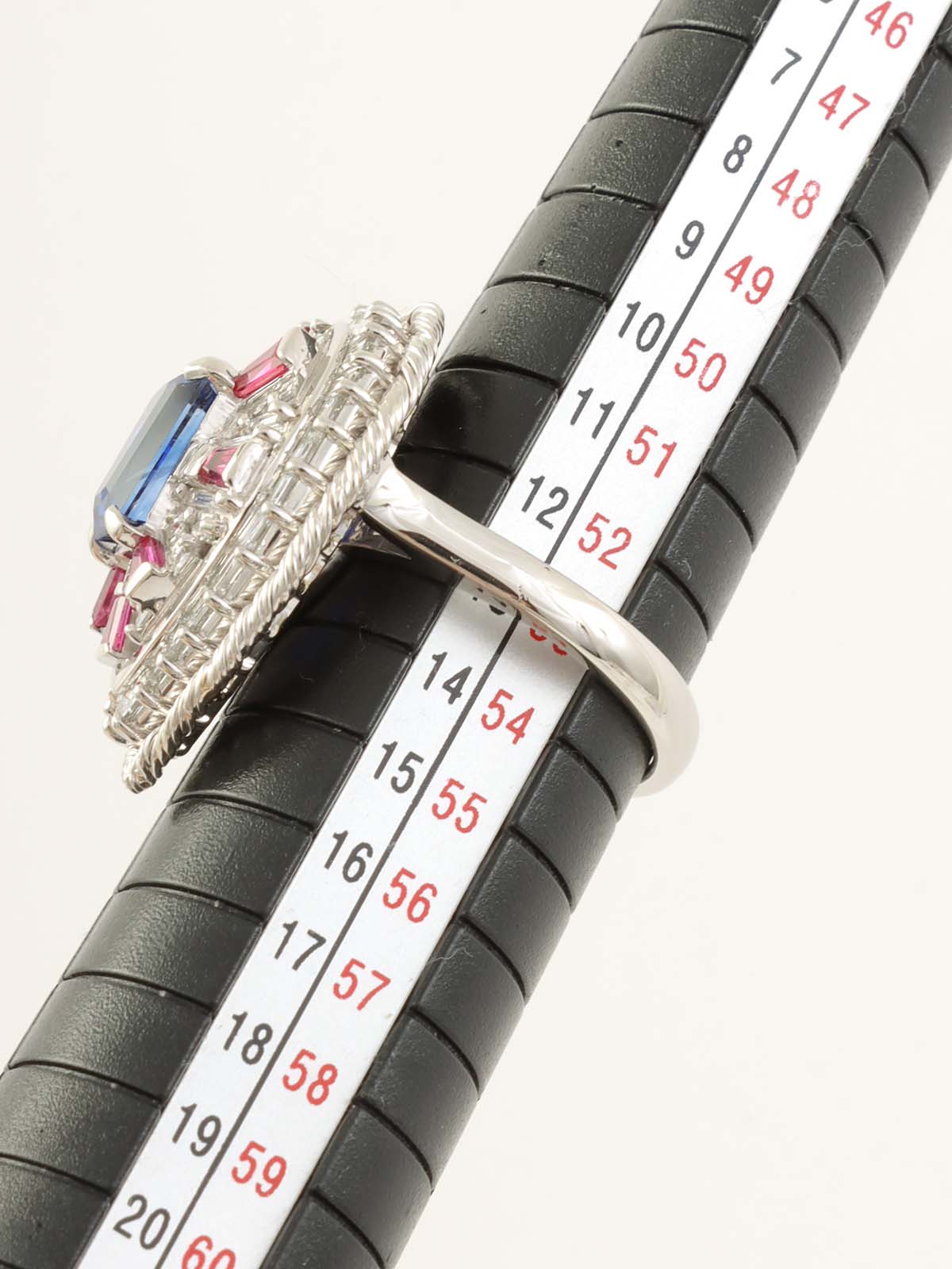 Platinum Ruby and Sapphire Design Ring in Silver/Red/Blue