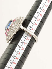 Platinum Ruby and Sapphire Design Ring in Silver/Red/Blue