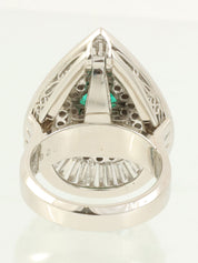 Platinum emerald and diamond 2-way ring in silver/green