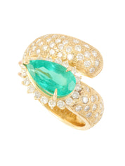 18K Gold/Green Emerald Diamond Ring