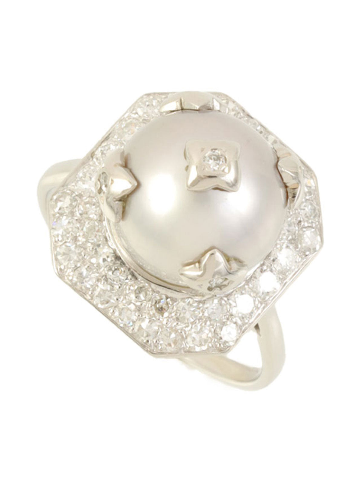 プラチナダイヤモンドパールリング　シルバー