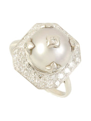 プラチナダイヤモンドパールリング　シルバー