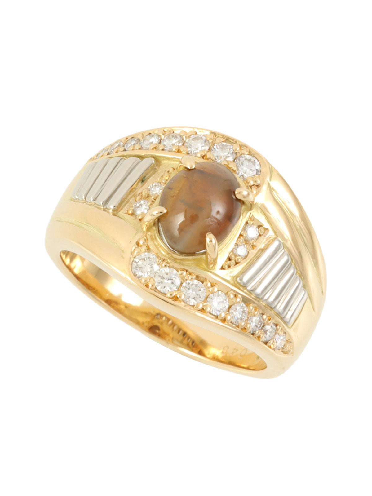 18K Platinum Chrysoberyl Cat's Eye Ring in Gold/Brown/Silver