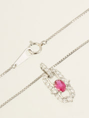 Platinum Ruby Diamond Design Necklace in Silver/Cherry Red