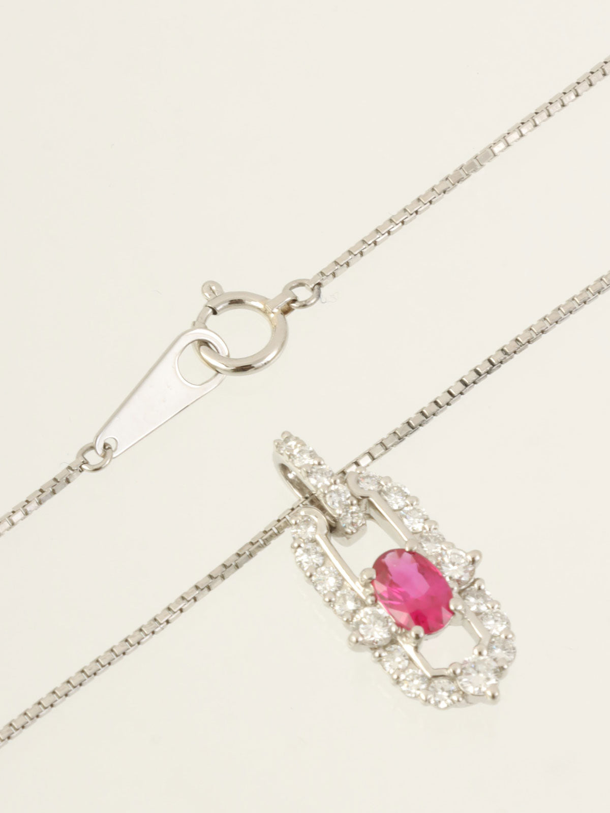 Platinum Ruby Diamond Design Necklace in Silver/Cherry Red