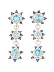 18K Blue Topaz and Sapphire Design Swing Earrings in Silver/Blue