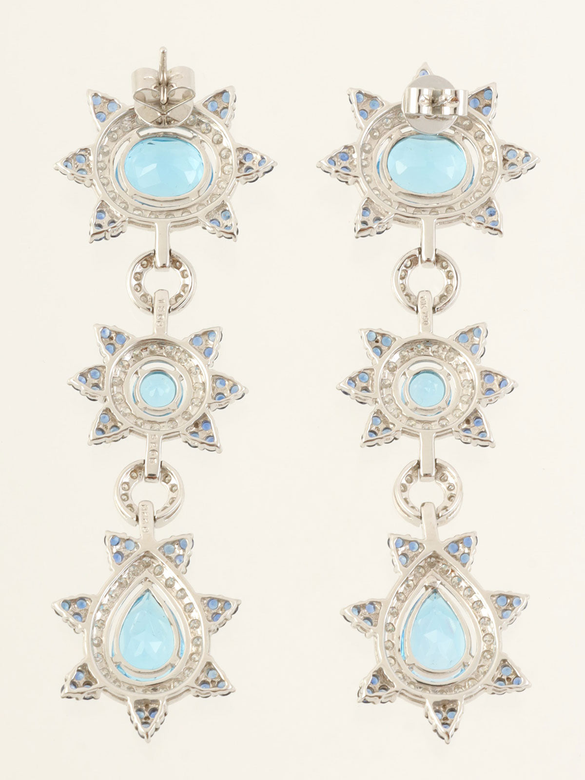 18K Blue Topaz and Sapphire Design Swing Earrings in Silver/Blue