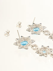 18K Blue Topaz and Sapphire Design Swing Earrings in Silver/Blue