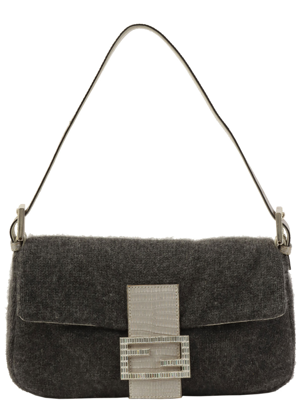 Knitted Rhinestone Python Detail Mamma Baguette Grey