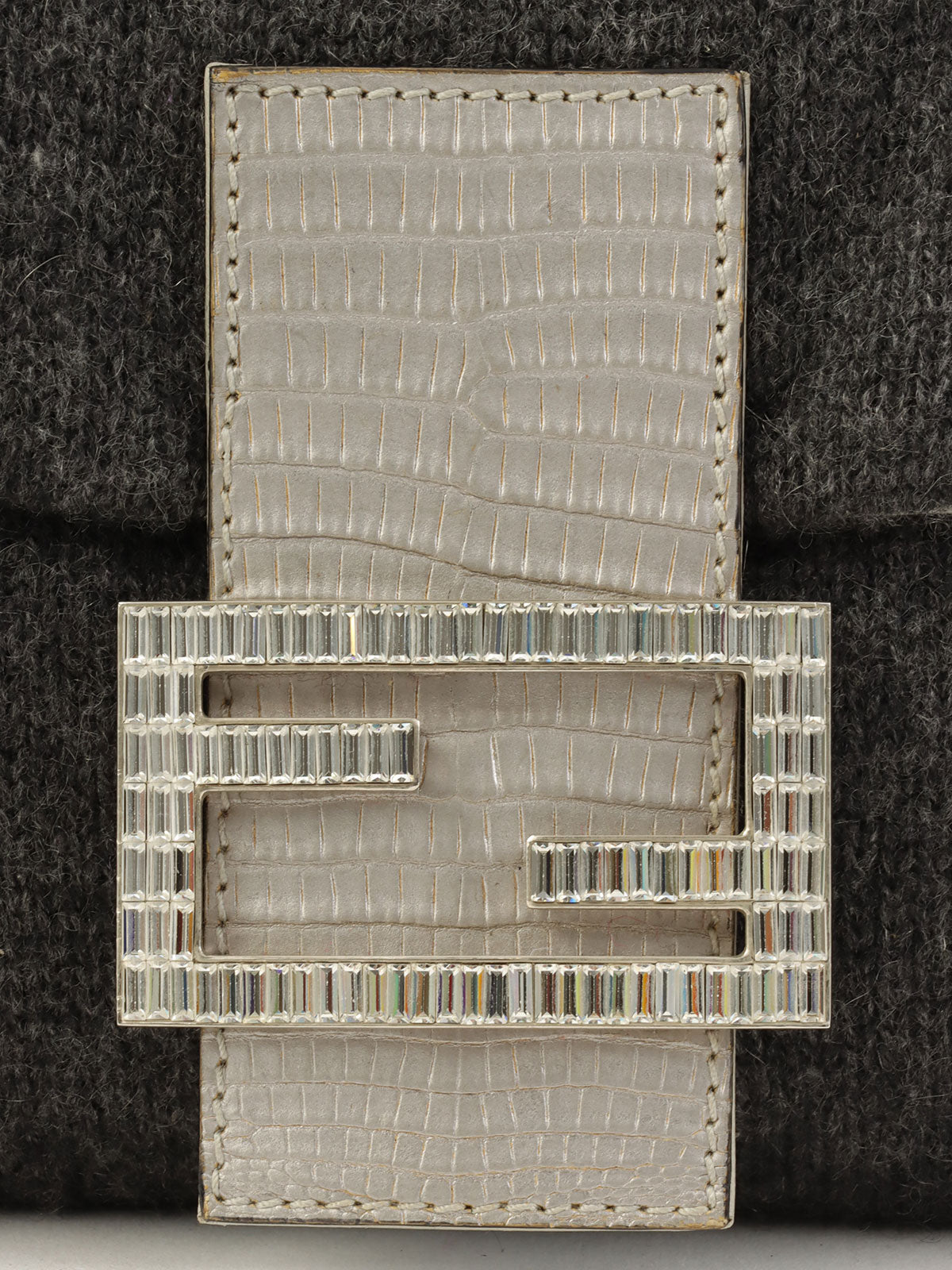 Knitted Rhinestone Python Detail Mamma Baguette Grey