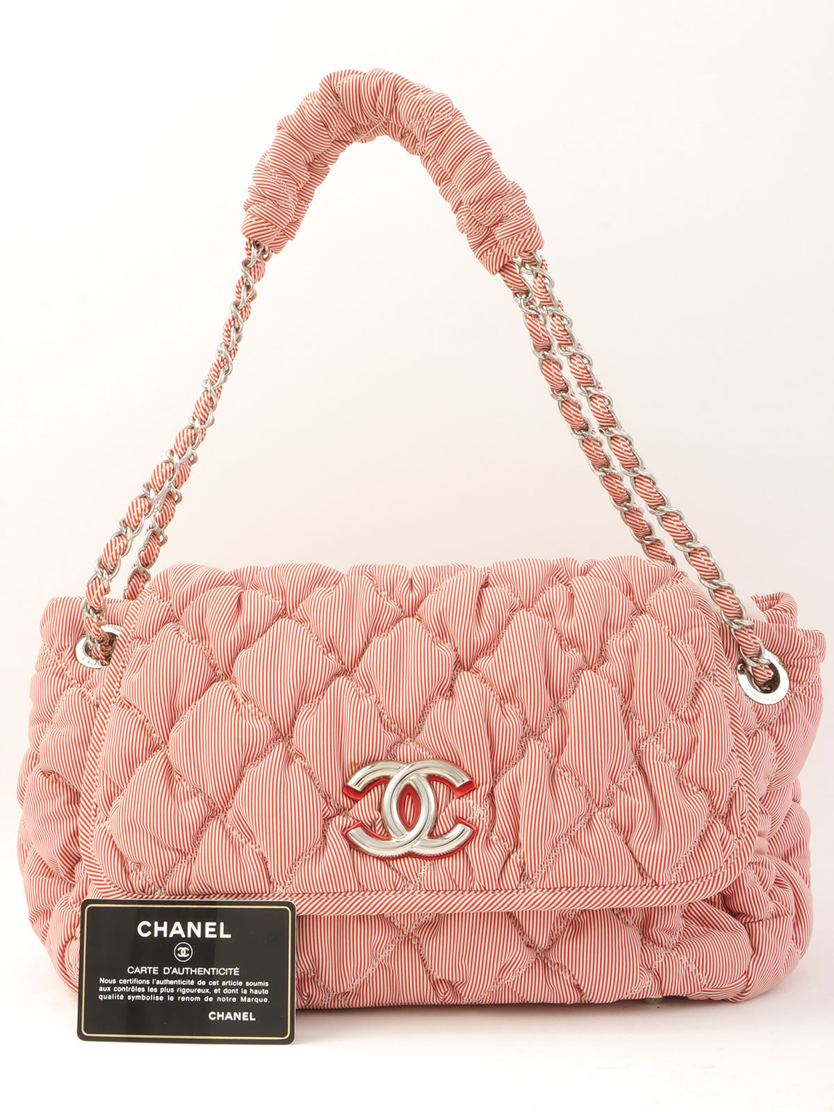 2009年頃製 バブルキルトCCマークプレートチェーンショルダーバッグ レッド/ホワイト