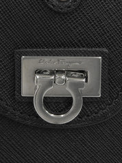 Gancini Plate Shoulder Bag in Black