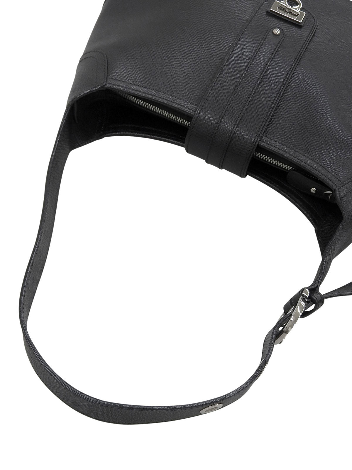 Gancini Plate Shoulder Bag in Black