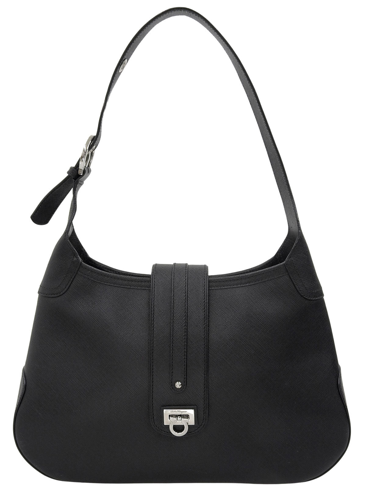 Gancini Plate Shoulder Bag in Black