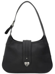 Gancini Plate Shoulder Bag in Black