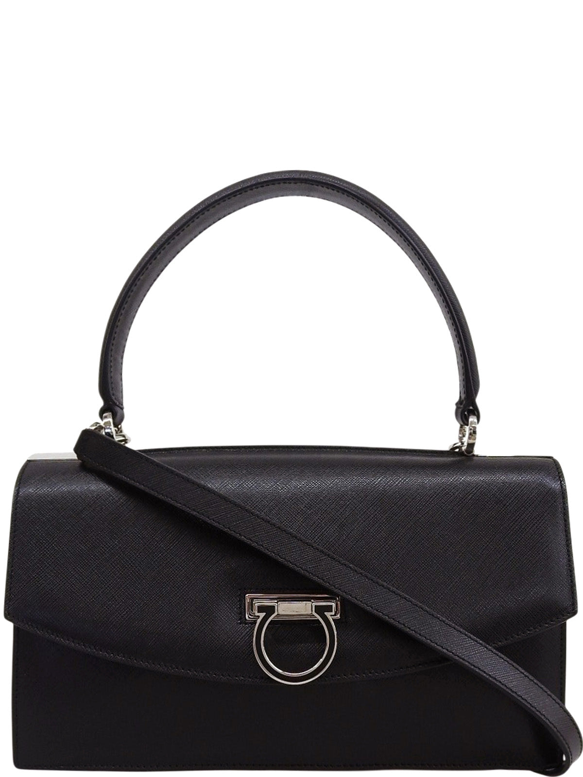 サフィアーノガンチーニプレート2wayバッグ ブラック