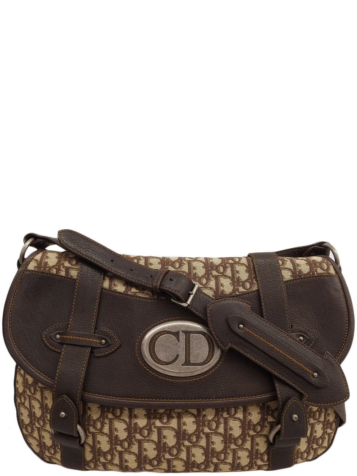 トロッターパターンロゴプレートショルダーバッグブラウン